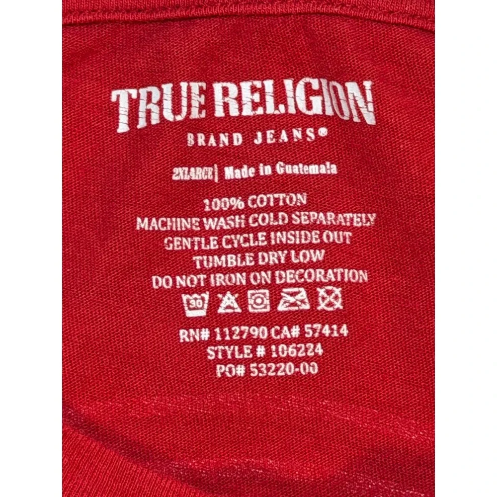 True Religion Tee Mens 2XL Red Buddha Logo Graphic‎ Back Print Shirt